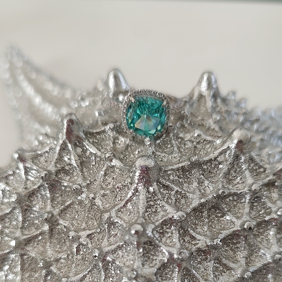 Teal Blue/Green Paraiba Gemstone Ring With Halo S925 - Picture 3 of 3